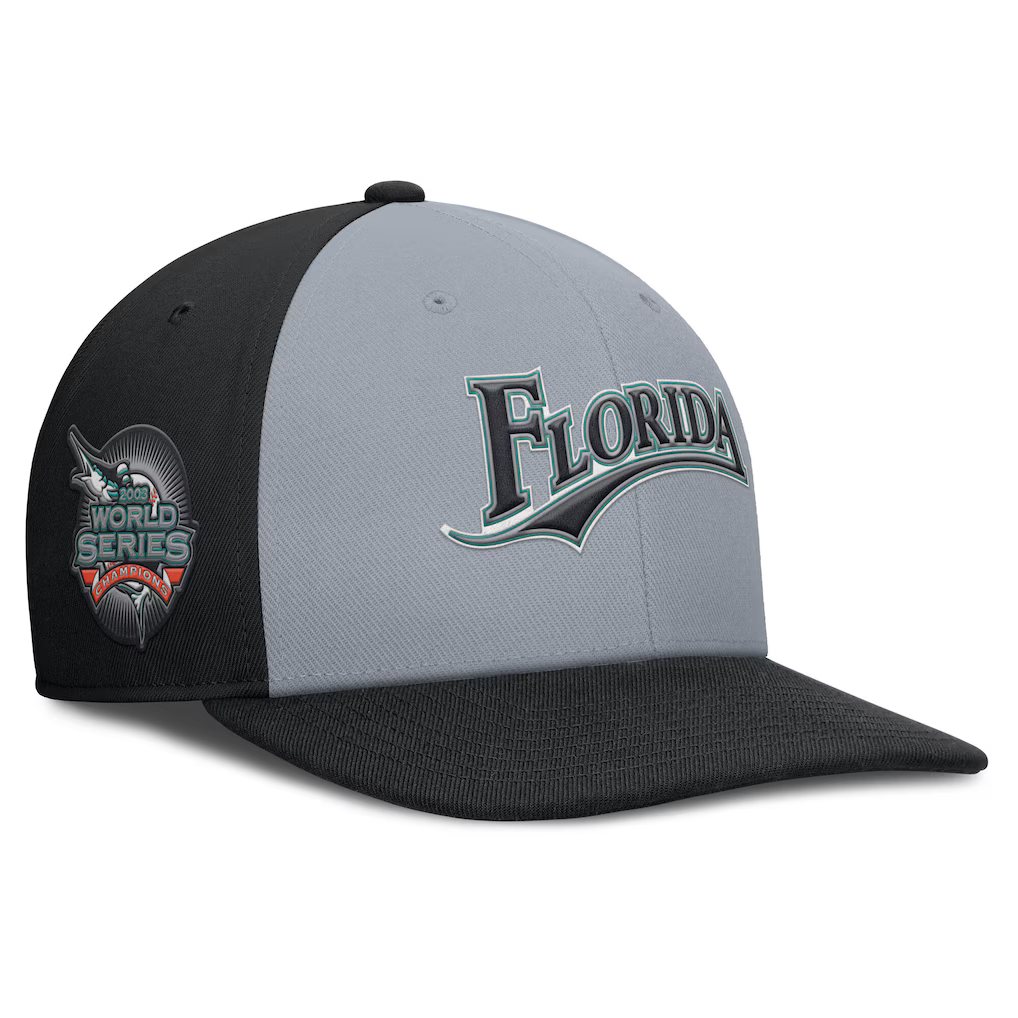 Florida Marlins Nike Cooperstown Collection Pro Performance Snapback Hat - Gray/Black