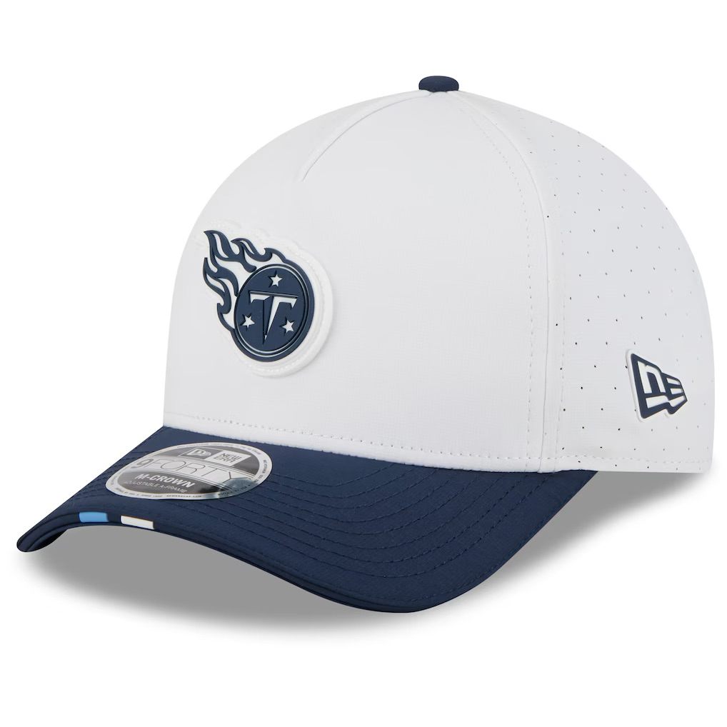 Tennessee Titans New Era 2025 NFL Training Camp A-Frame 9FORTY Adjustable Hat - White/Navy