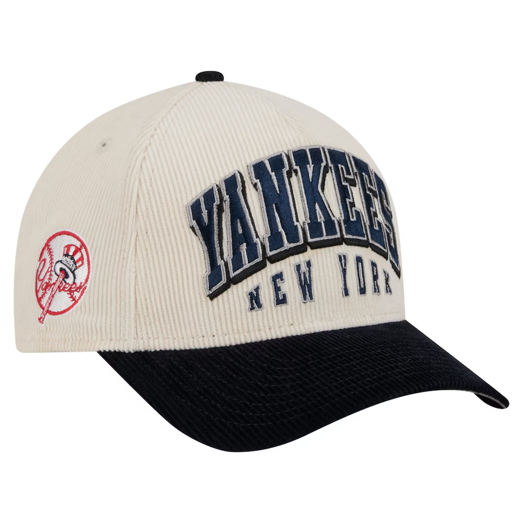 New York Yankees New Era Sided Corduroy 9FORTY A-Frame Adjustable Hat - Cream/Navy