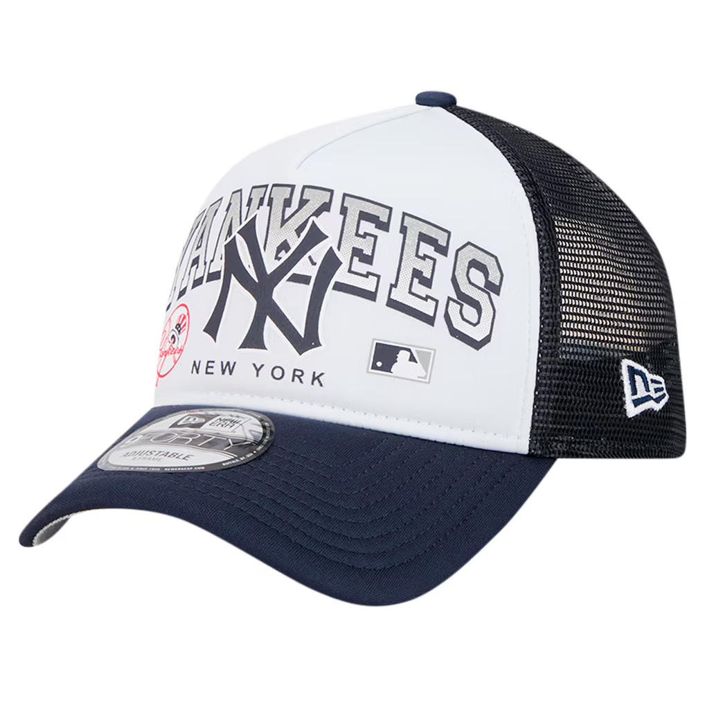 New York Yankees New Era Retro Wordmark 9FORTY A-Frame Trucker Adjustable Hat - White