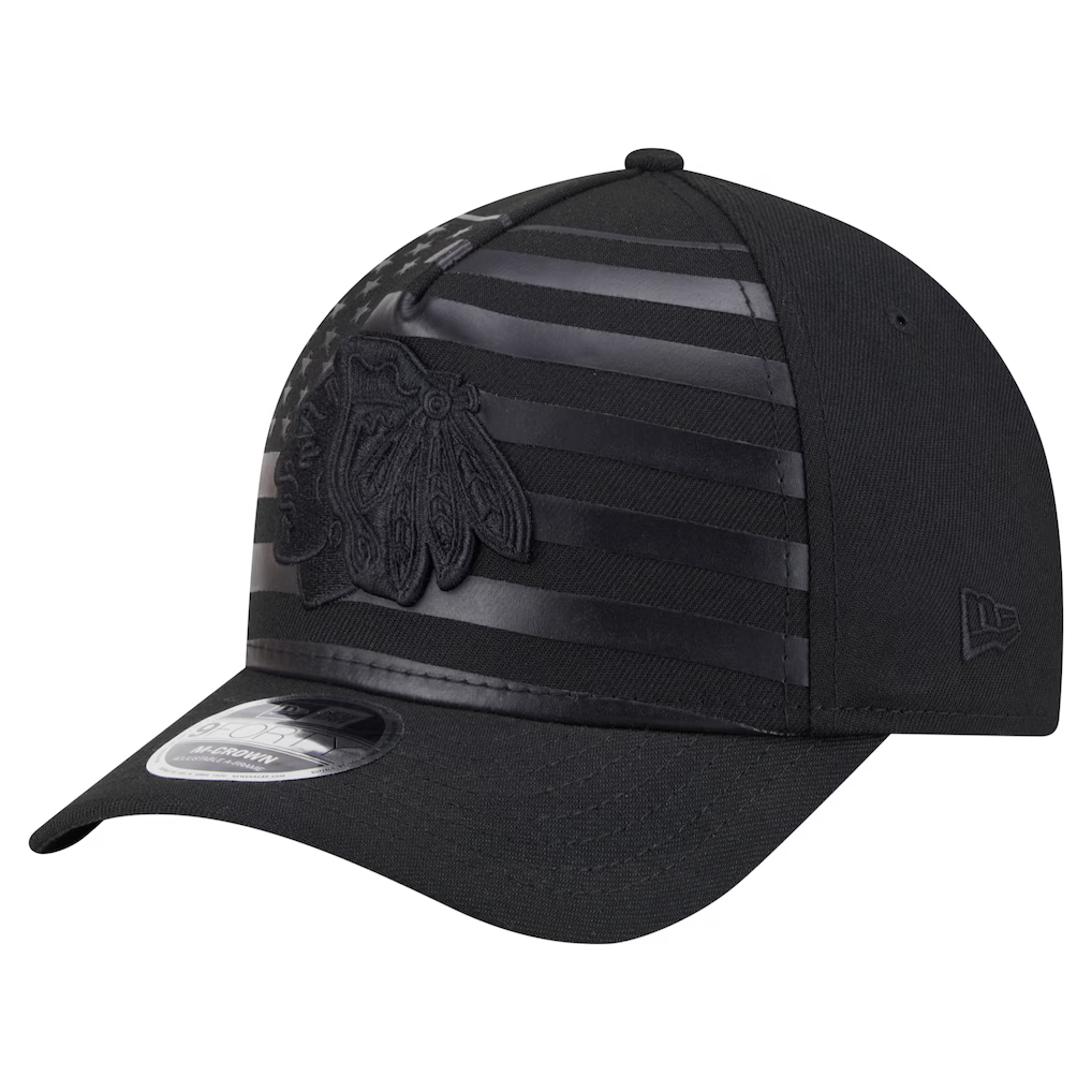 Chicago Blackhawks New Era Game Day Stealth Flag 9FORTY A-Frame Adjustable Hat - Black