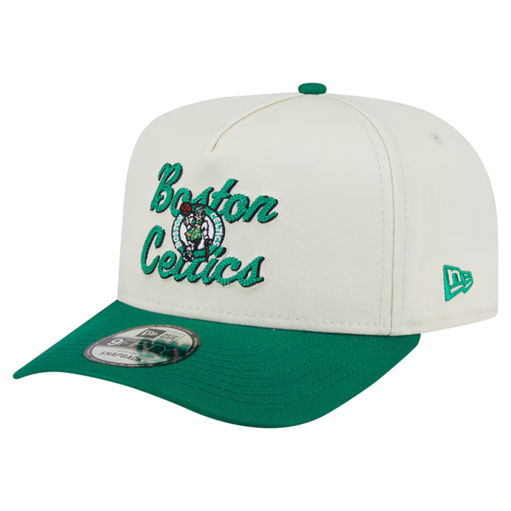 Boston Celtics New Era Chainstitch 9FIFTY A-Frame Snapback Hat - Cream/Kelly Green
