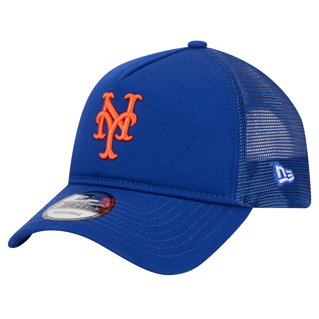 New York Mets New Era 9FORTY A-Frame Trucker Adjustable Hat - Royal