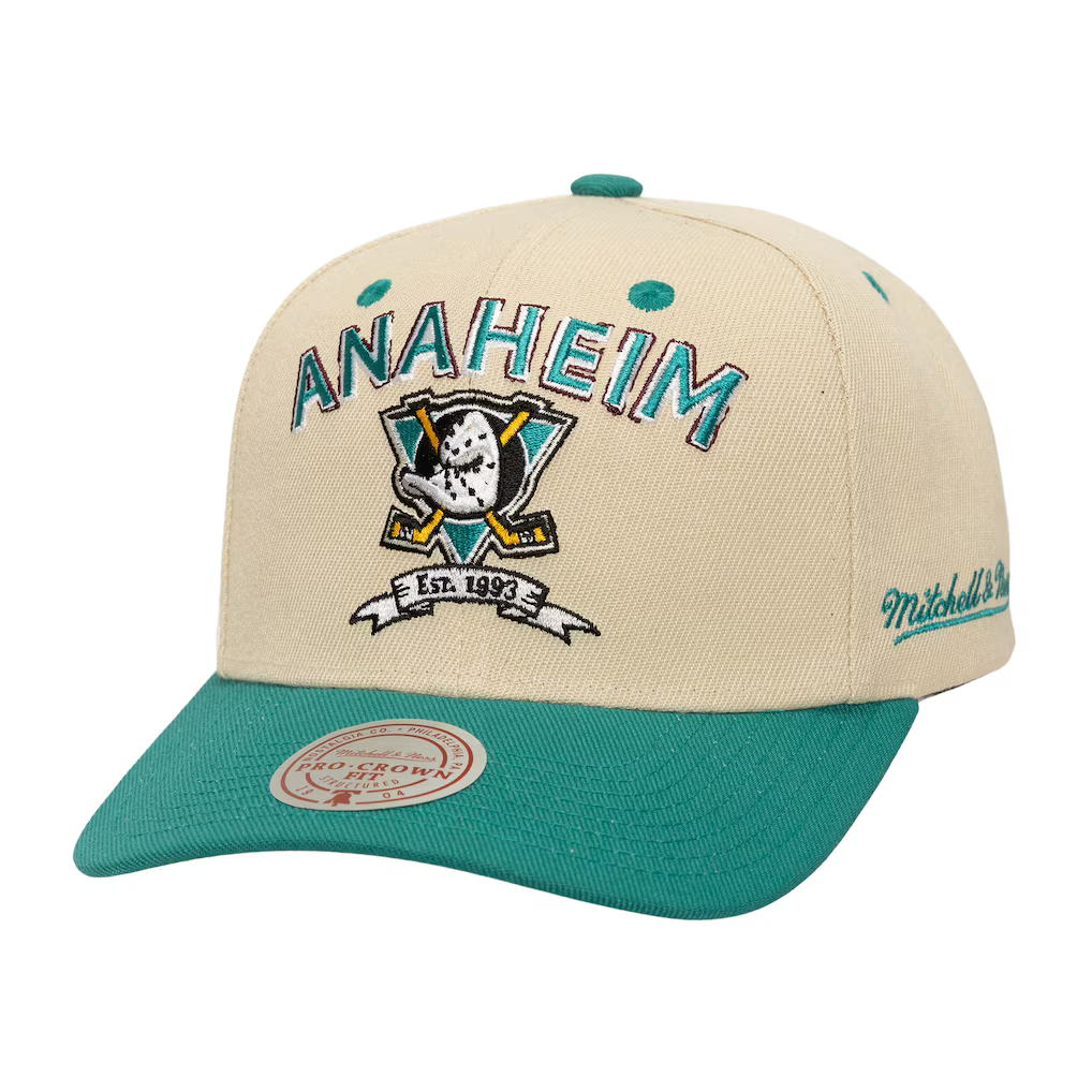 Anaheim Ducks Mitchell & Ness Soul Legacy Defined Two-Tone Pro Crown Adjustable Hat - Cream
