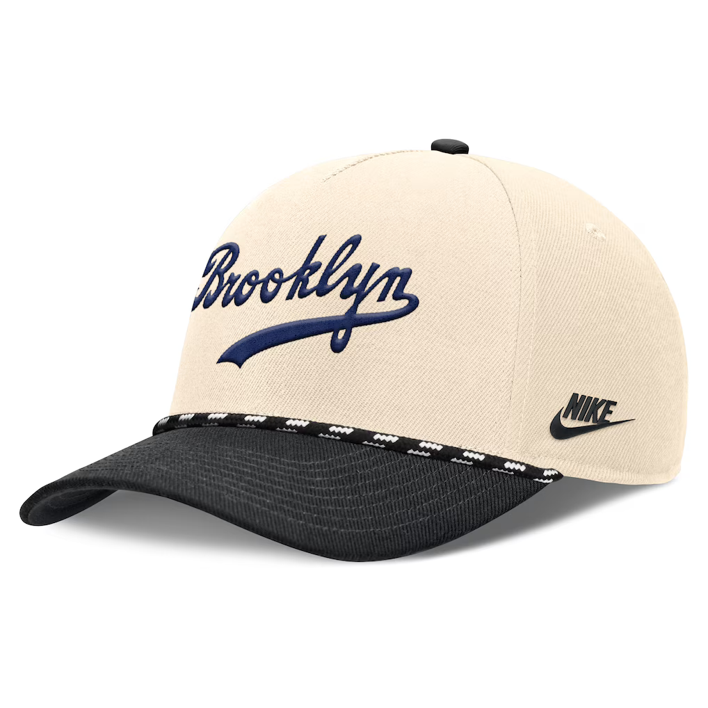Brooklyn Dodgers Nike Cooperstown Collection Rise Adjustable Hat - Natural/Black